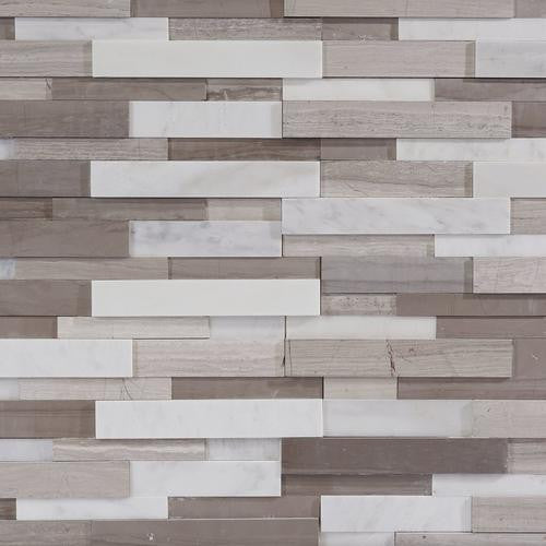 Valentino Gray and White Interlocking Panel Marble Mosaic